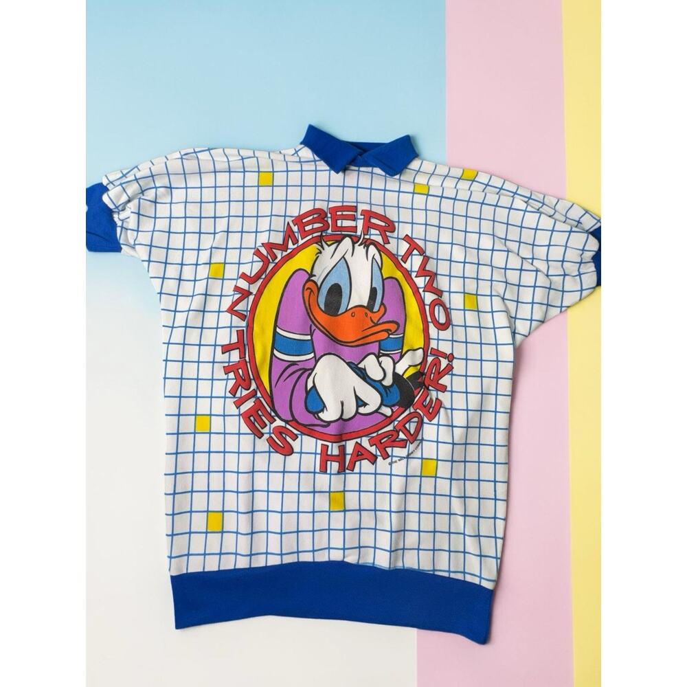 Vintage Sunday Comics Disney Donald Duck Polo Shirt Womens Medium Graphic 80’s